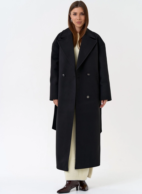 Женское длинное пальто с английским воротником