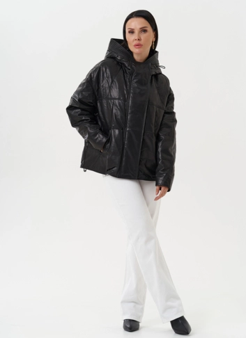 Утепленная куртка из натуральной кожи с капюшоном