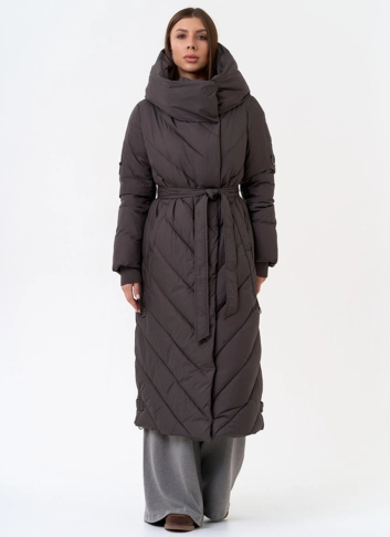 Женский длинный пуховик с капюшоном