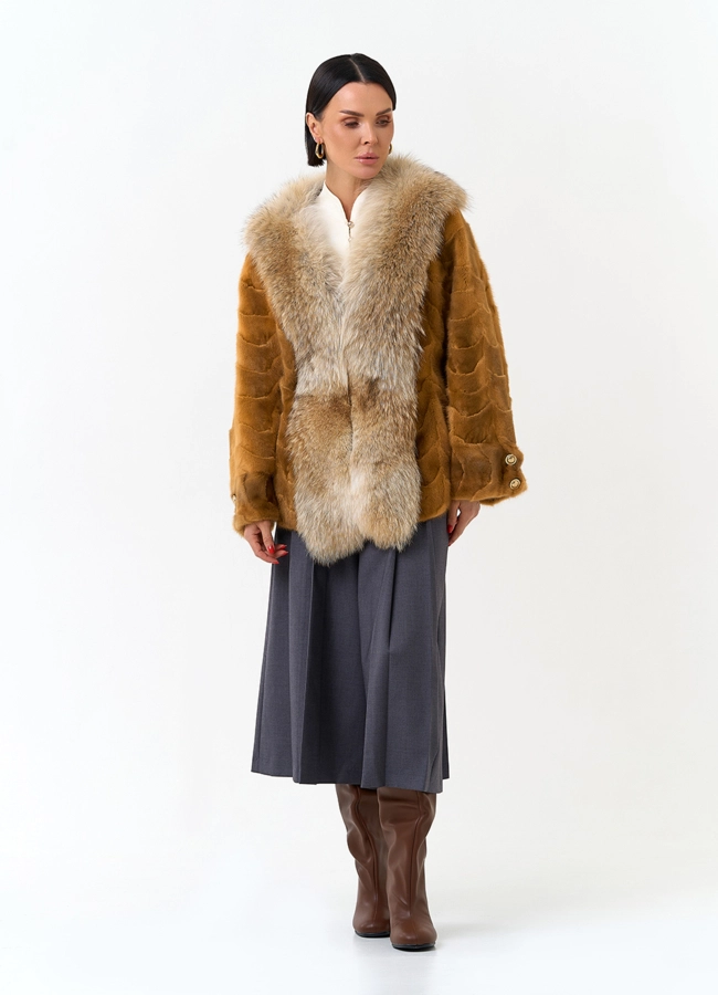 Шуба из норки с отделкой из меха койота модель № 32207 универмаг малина фото