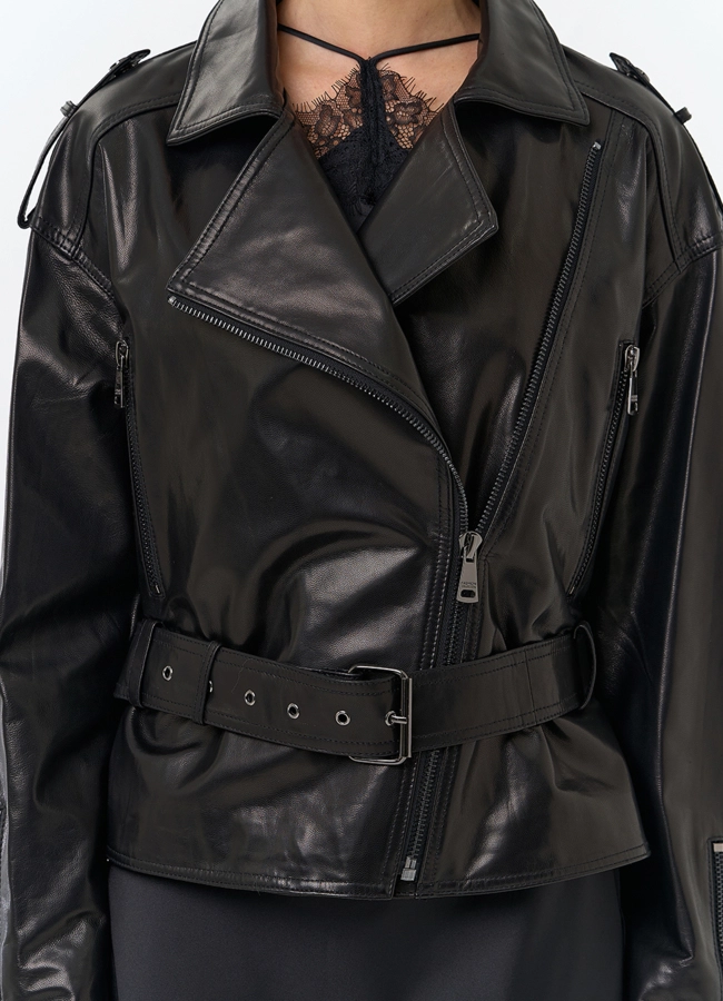 Женская куртка из натуральной кожи с поясом модель № 29916 универмаг малина