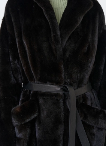 Длинная шуба из меха норки blackglama с поясом